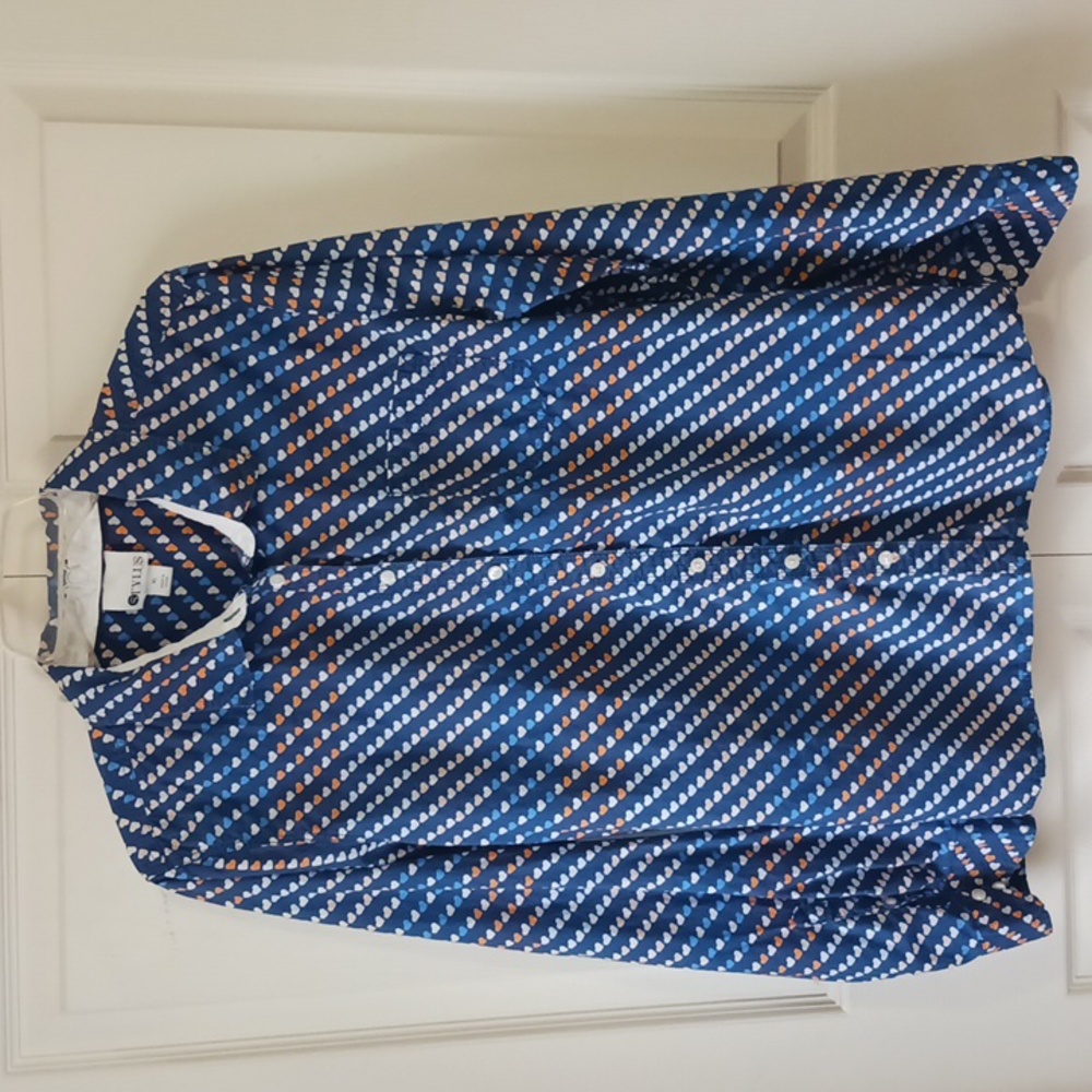 STYLUS Button-Down Shirt - Navy Blue White Rust Heart Print - XL
